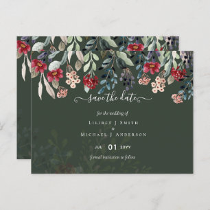 Elegant Green Burgundy Blue Floral Wedding Postcard