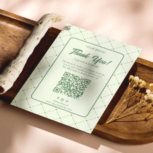 Elegant Green Business Thank You Card with QR-code