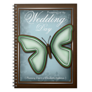 Elegant Green Butterfly Wedding Planning Diary Spiral Notebook