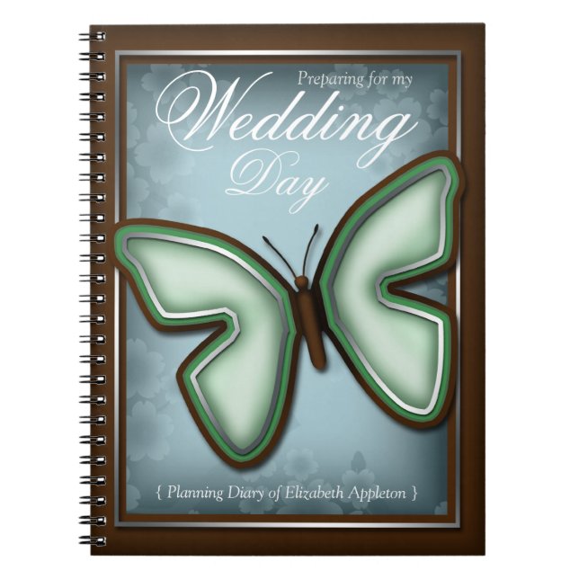 Elegant Green Butterfly Wedding Planning Diary Spiral Notebook (Front)