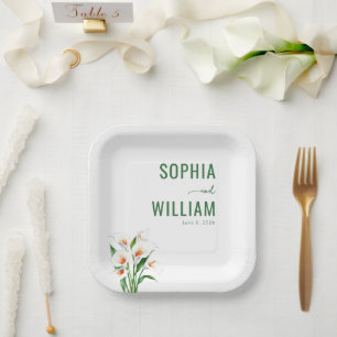 Elegant Green Calla Lilies Paper Plate