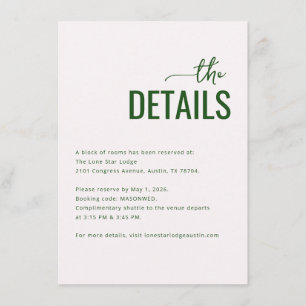 Elegant Green Calligraphy Details Enclosure Card