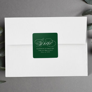 Elegant Green Calligraphy Graduation Square Sticker