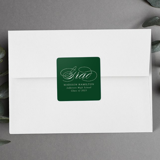 Elegant Green Calligraphy Graduation Square Sticker (Creator Uploaded)