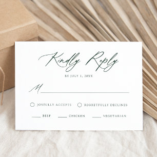 Elegant Green Calligraphy Meal Choice Wedding RSVP Card
