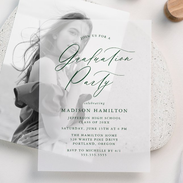 Elegant Green Calligraphy Script Graduation Party Vellum Invitations (Creator Uploaded)