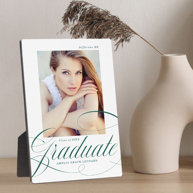 Elegant Green Calligraphy Script Graduation Photo Plaque (Creator Uploaded)