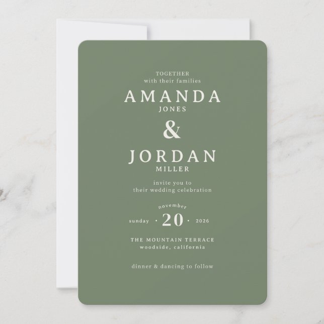 Elegant Green Calligraphy Wedding Invitation (Front)