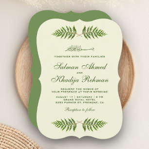 Elegant Green Cedar Leaves Islamic Wedding Invitation