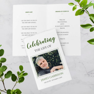Elegant Green Celebration of Life Memorial Program Flyer