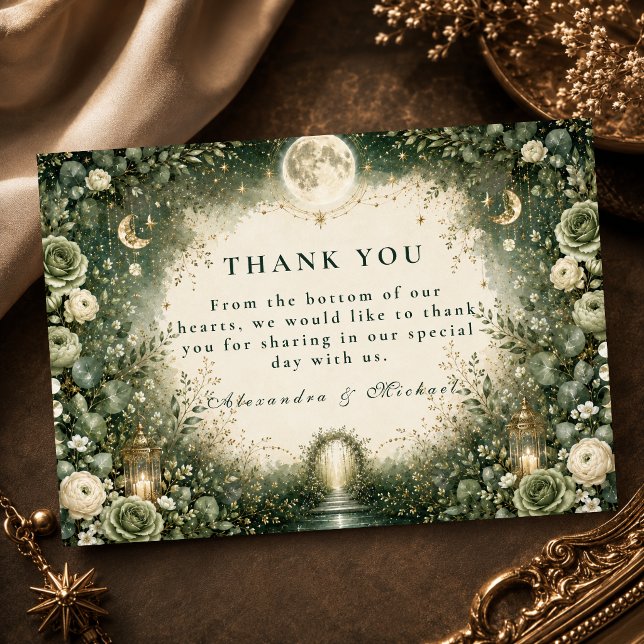 Elegant Green Celestial Wedding Thank You Card (Creator Uploaded)