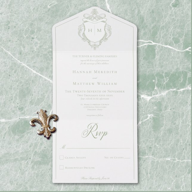 Elegant Green Chinoiserie Bird Crest Wedding All In One Invitation (Elegant Green Chinoiserie Bird Crest Wedding All In One Invitation)