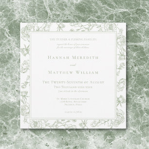 Elegant Green Chinoiserie Bird & Crest Wedding Invitation