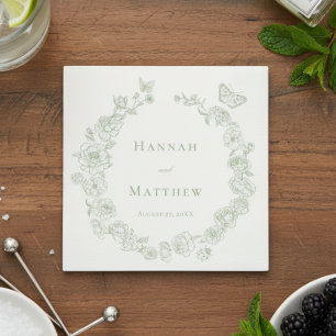 Elegant Green Chinoiserie Bird Crest Wedding Napkin