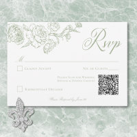 Elegant Green Chinoiserie Bird & Crest Wedding QR