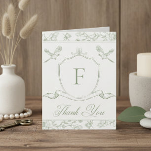 Elegant Green Chinoiserie Bird & Crest Wedding Thank You Card