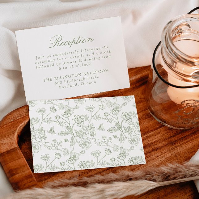 Elegant Green Chinoiserie Floral Wedding Reception Enclosure Card (Creator Uploaded)