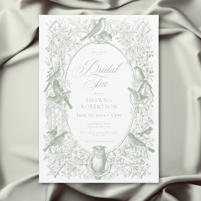 Elegant Green Chinoiserie Nature Birds Bridal Tea Invitation (Elegant Green Chinoiserie Nature Birds Bridal Tea Invitation)