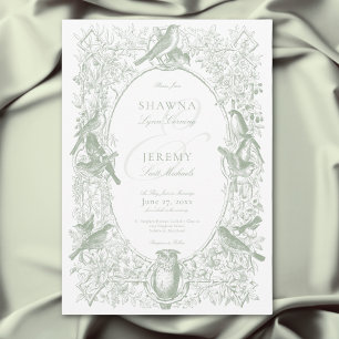 Elegant Green Chinoiserie Nature & Birds Wedding Invitation