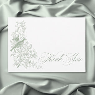 Elegant Green Chinoiserie Nature & Birds Wedding Thank You Card