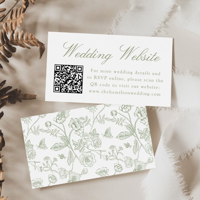 Elegant Green Chinoiserie Wedding Website QR Code Enclosure Card (Creator Uploaded)