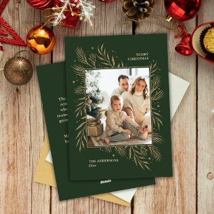 Elegant Green Christmas Custom Photo Message  Holiday Card