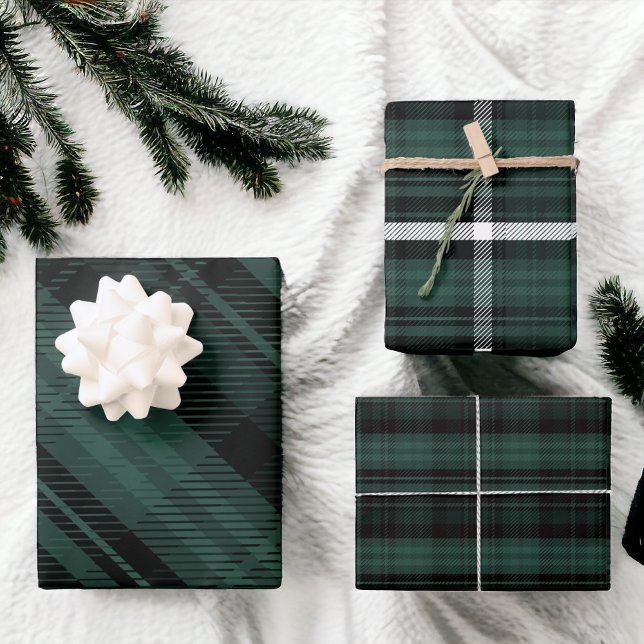 Elegant green Christmas flannel plaid pattern Wrapping Paper Sheet (Elegant green Christmas flannel plaid pattern Wrapping Paper Sheets)