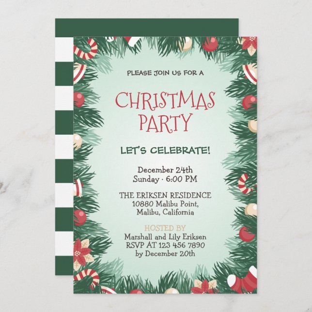 Elegant Green Christmas Holiday Party | Invitation (Front/Back)