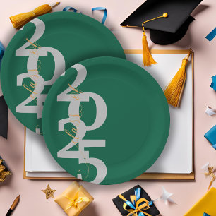 Elegant Green Class of 2025  Graduation Party Paper Plate