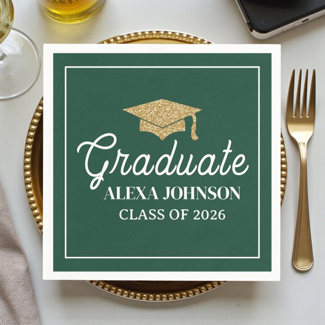 Elegant Green Class Of 2026 Graduation Napkin (Creator Uploaded)