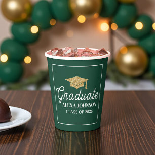 Elegant Green Class Of 2026 Graduation Paper Cups