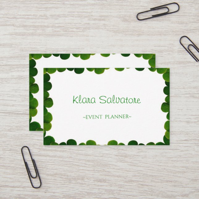 Elegant Green Clover Frame St.Patrick Business Card (Front/Back In Situ)