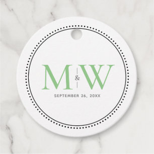 Elegant Green Couple's Monogram Wedding Favour Tags