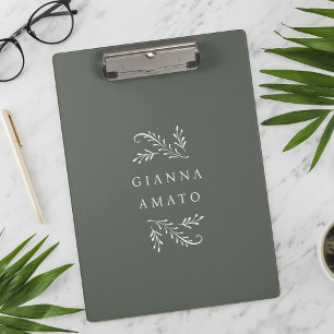 Elegant Green & Cream Botanical Personalised Clipboard