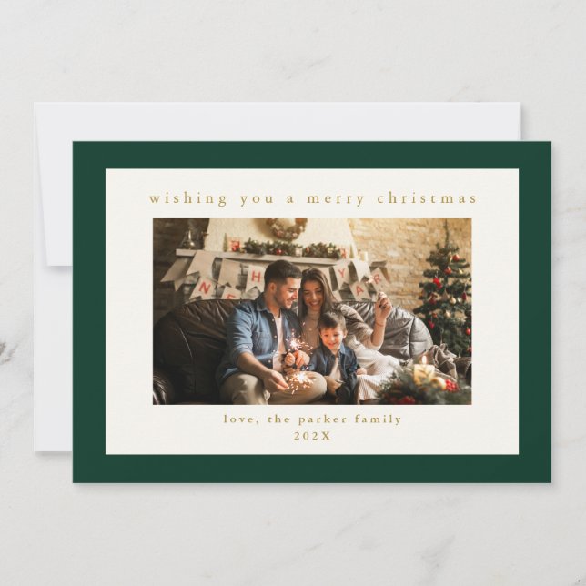 Elegant Green Custom Photo Christmas Holiday Card (Front)