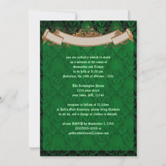 Elegant Green Damask Goth Wedding Invitation