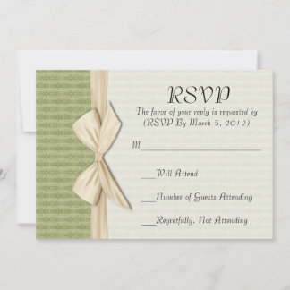 Elegant Green Damask Ribbon RSVP card