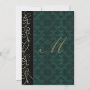 Elegant Green Damask Wedding Invitation