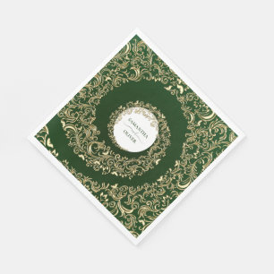 Elegant Green Damask Wedding Napkin