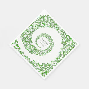 Elegant Green Damask Wedding Napkin