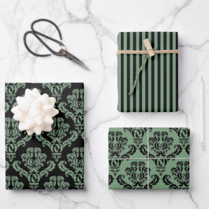Elegant Green Damask  Wrapping Paper Sheet