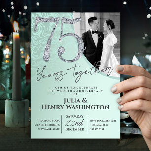 Elegant Green Diamond 75th Wedding Anniversary  Invitation