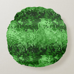 Elegant Green DiscoBall Glitter & Sparkles Round Cushion