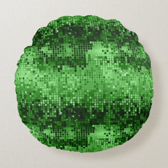 Elegant Green DiscoBall Glitter & Sparkles Round Cushion (Front)
