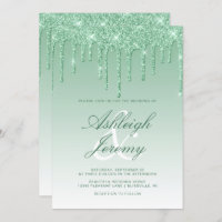 Elegant Green Dripping Glitter Script Wedding
