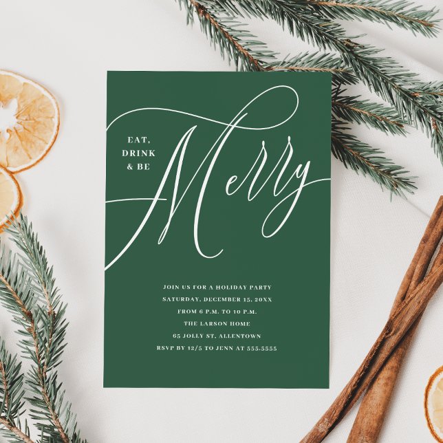 Elegant Green Eat, Drink, Be Merry Holiday Party  Invitation (Creator Uploaded)