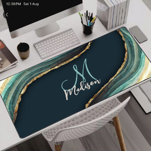 Elegant green emerald marble art faux gold desk mat