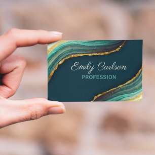 Elegant green emerald marble art faux gold glitter business card