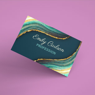 Elegant green emerald marble art faux gold glitter magnetic business card