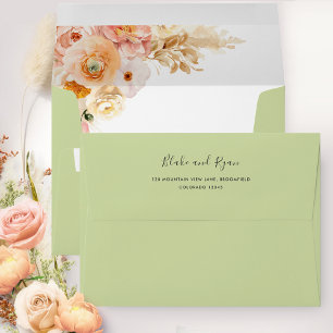 Elegant Green Envelope with Peach Floral Inside